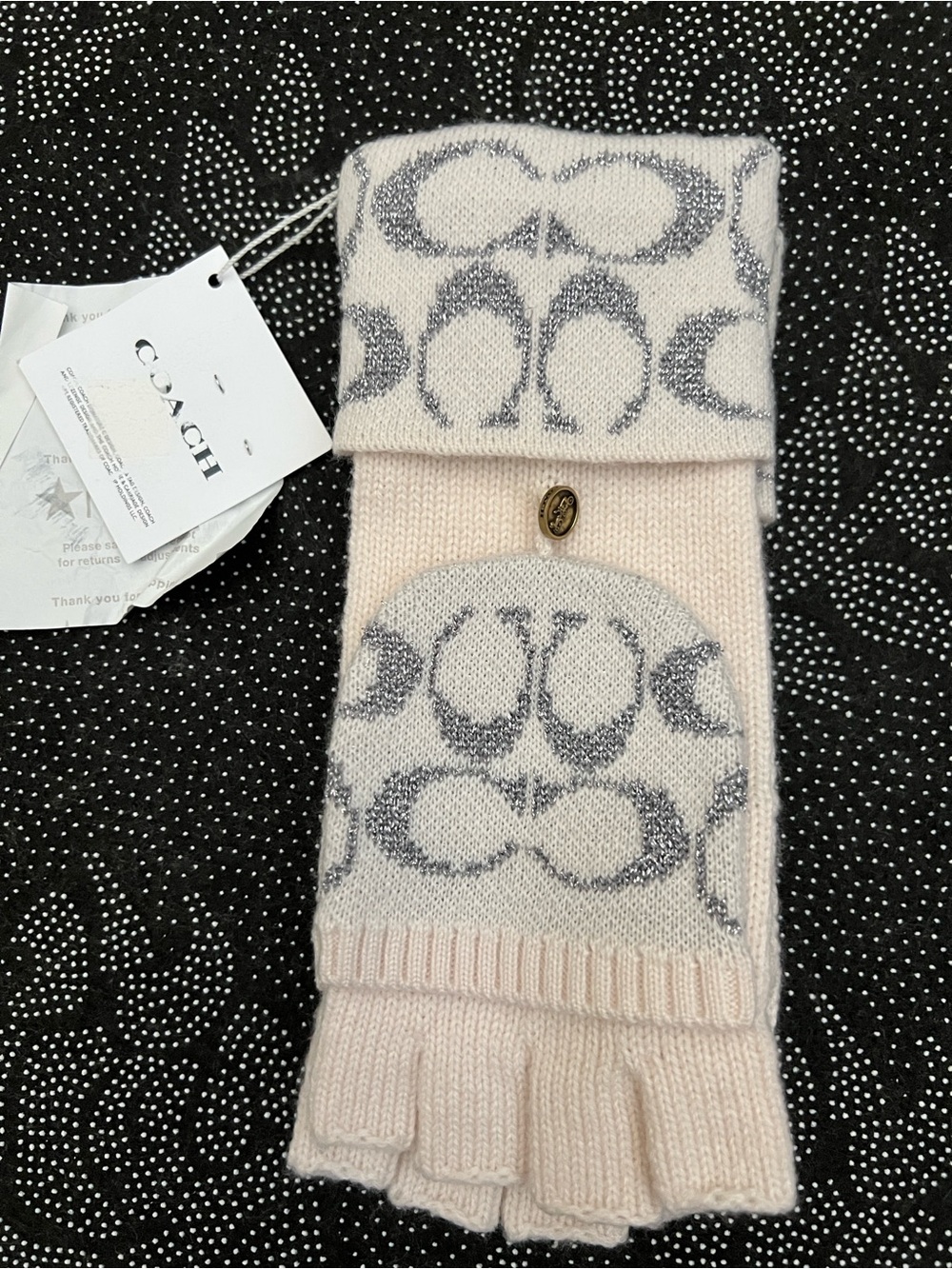 Coach Light Pink Signature Convertible Mittens with Gray Logo